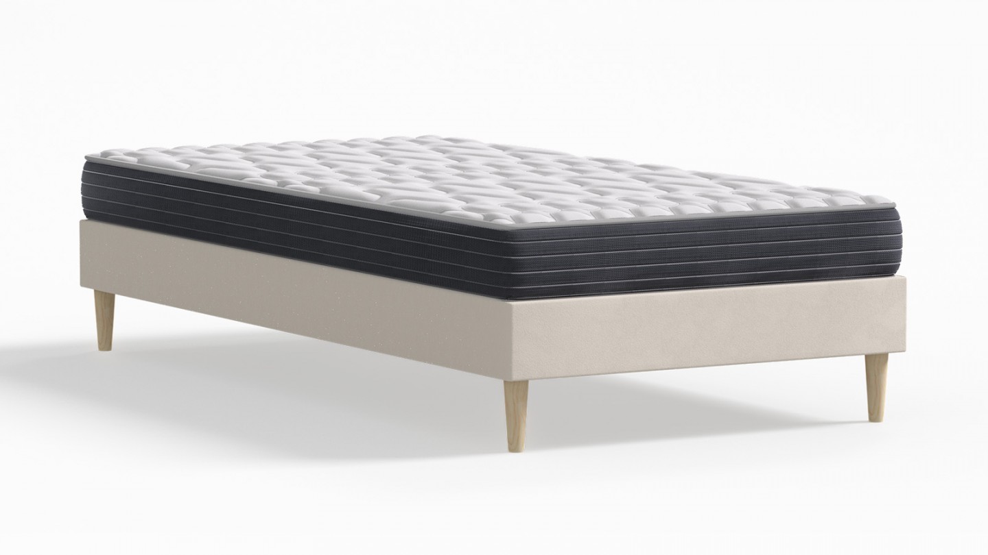 Ensemble lit adulte 90x190 cm en velours beige Dina + Matelas mémoire de forme Memo HR