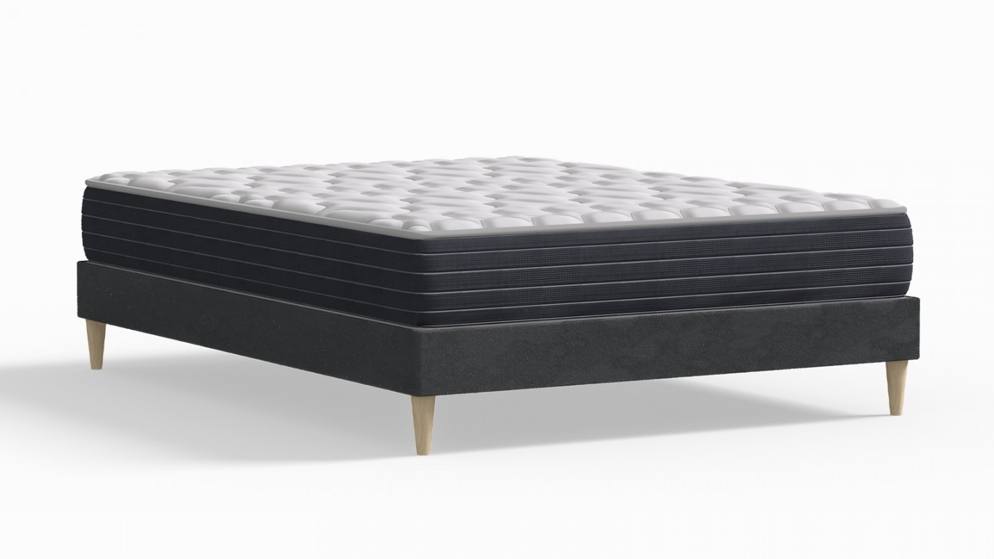 Ensemble lit adulte 140x190 cm en velours gris anthracite Dina + Matelas mémoire de forme Memo HR