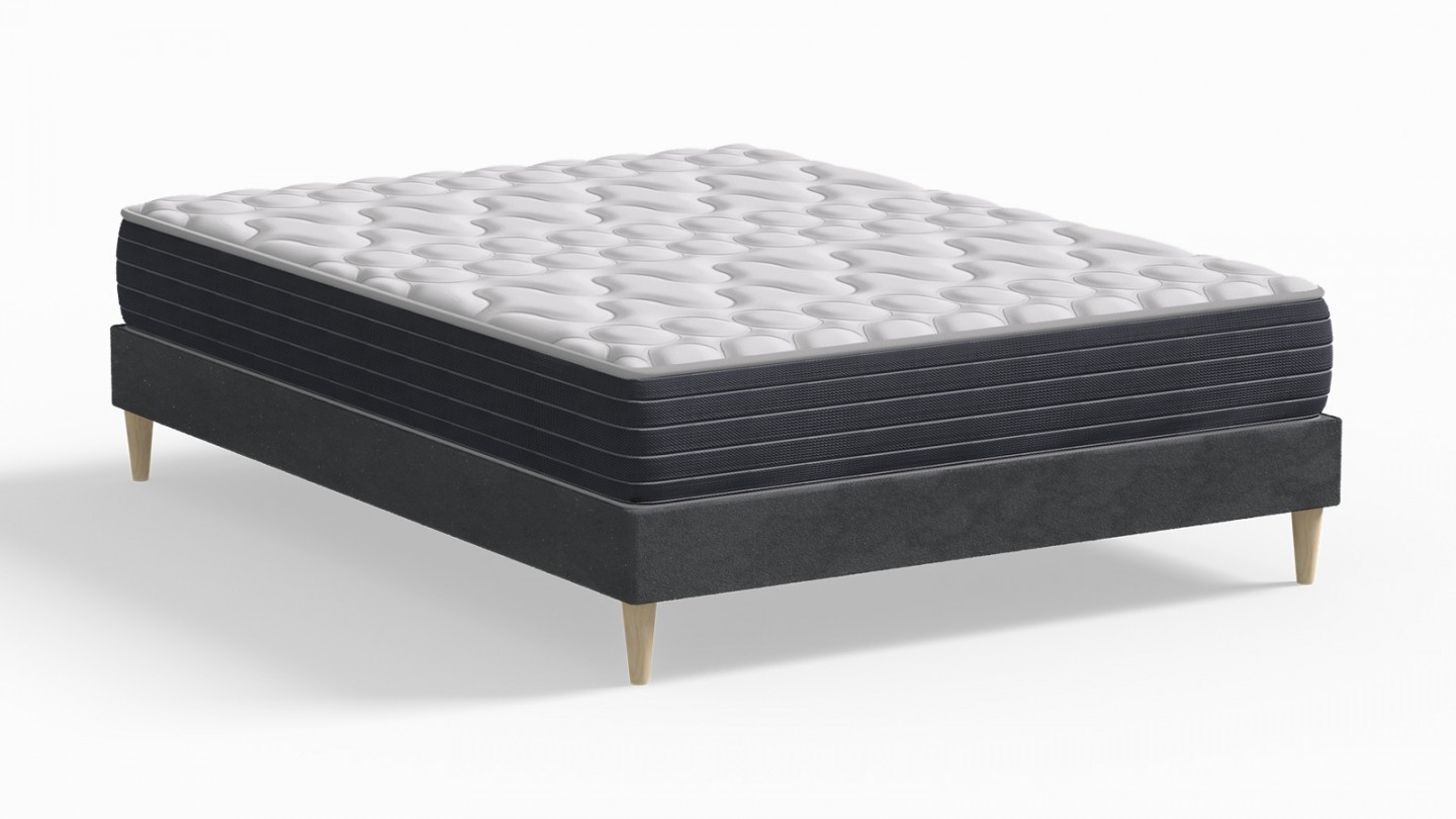 Ensemble lit adulte 140x190 cm en velours gris anthracite Dina + Matelas mémoire de forme Memo HR