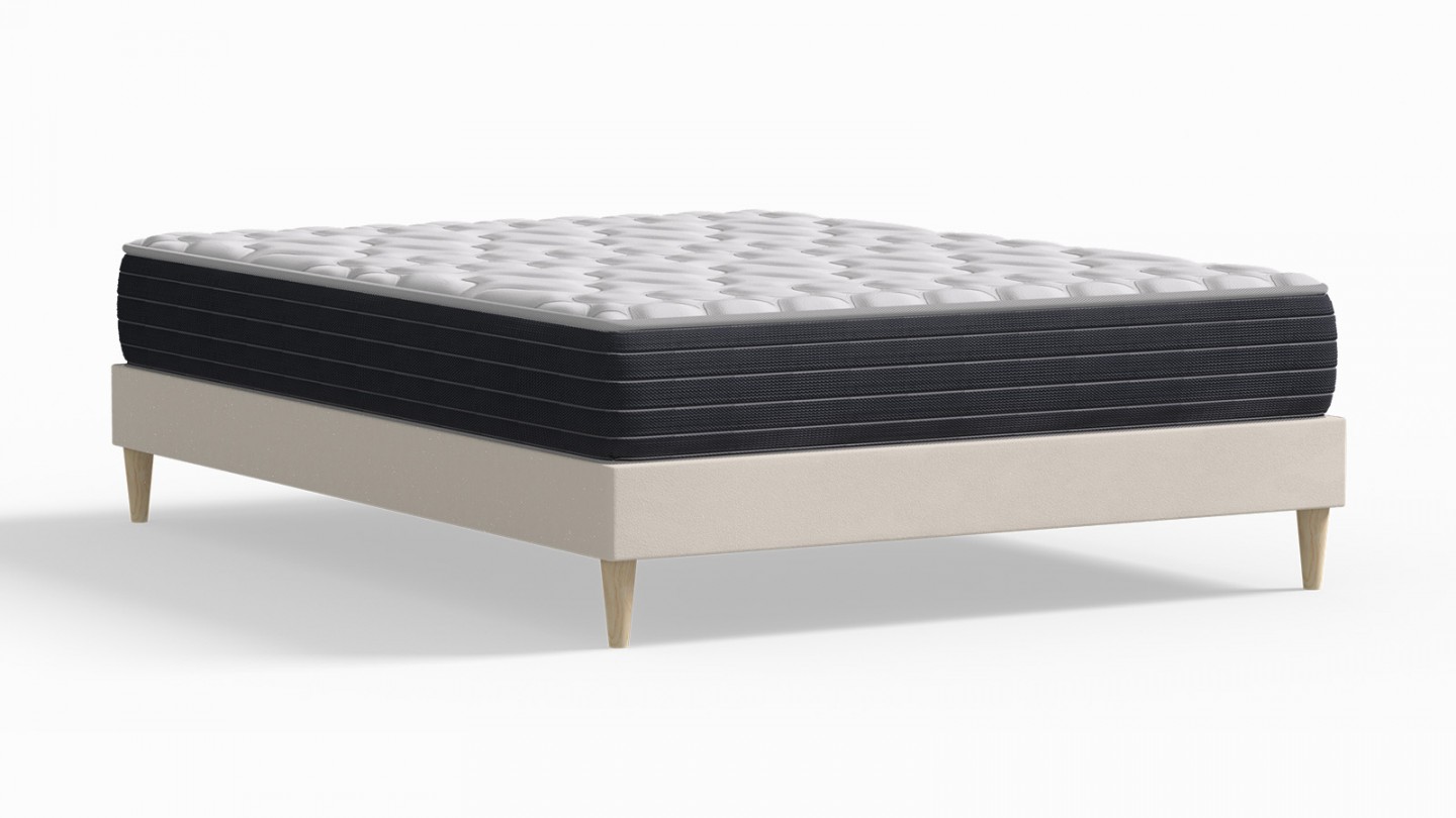 Ensemble lit adulte 140x190 cm en velours beige Dina + Matelas mémoire de forme Memo HR