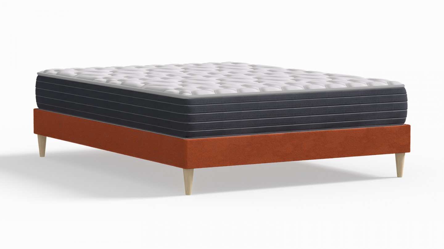 Ensemble lit adulte 180x200 cm en velours rouille Dina + Matelas mémoire de forme Memo HR