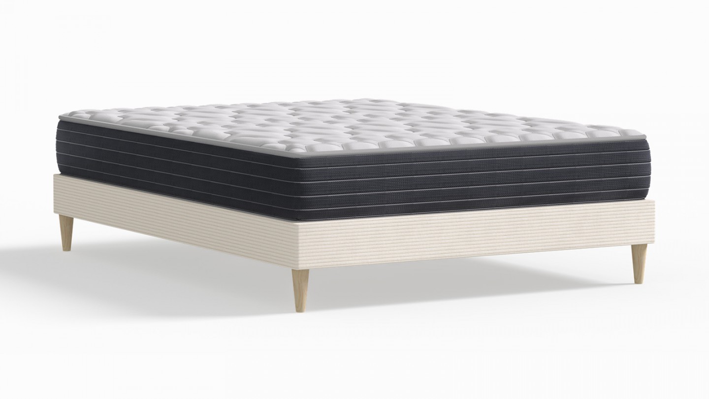 Ensemble lit adulte 140x190 cm en velours côtelé beige Dina + Matelas mémoire de forme Memo HR