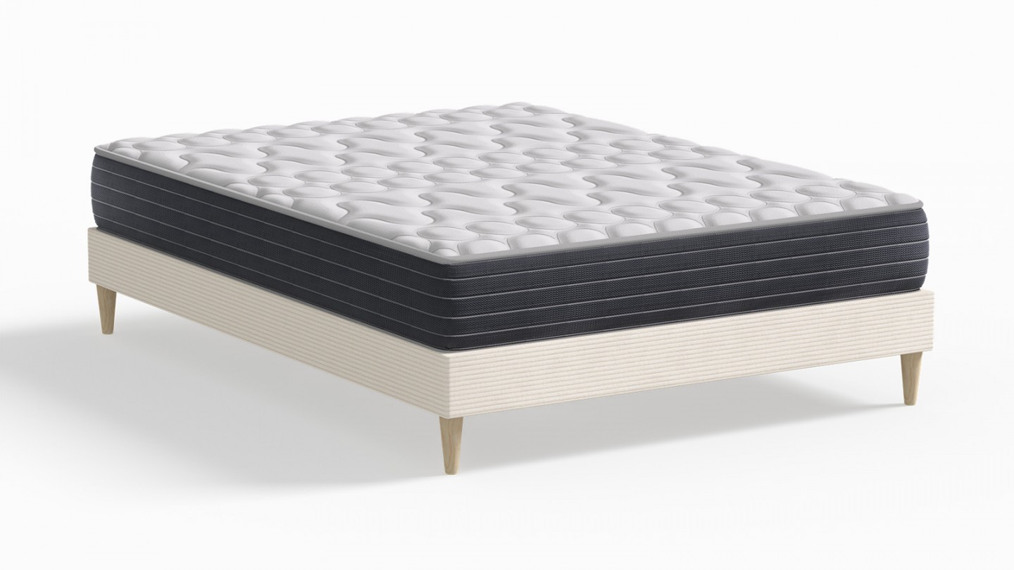 Ensemble lit adulte 140x190 cm en velours côtelé beige Dina + Matelas mémoire de forme Memo HR