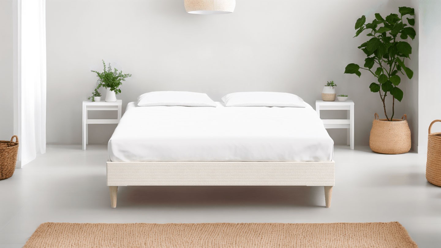 Ensemble lit adulte 140x190 cm en velours côtelé beige Dina + Matelas mémoire de forme Memo HR