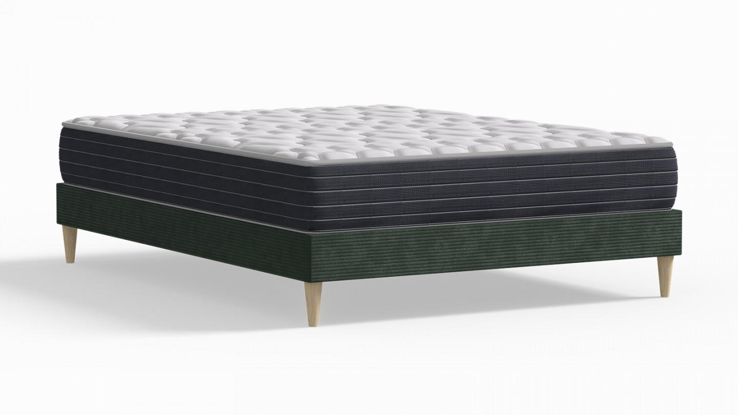 Ensemble lit adulte 180x200 cm en velours côtelé vert Dina + Matelas mémoire de forme Memo HR