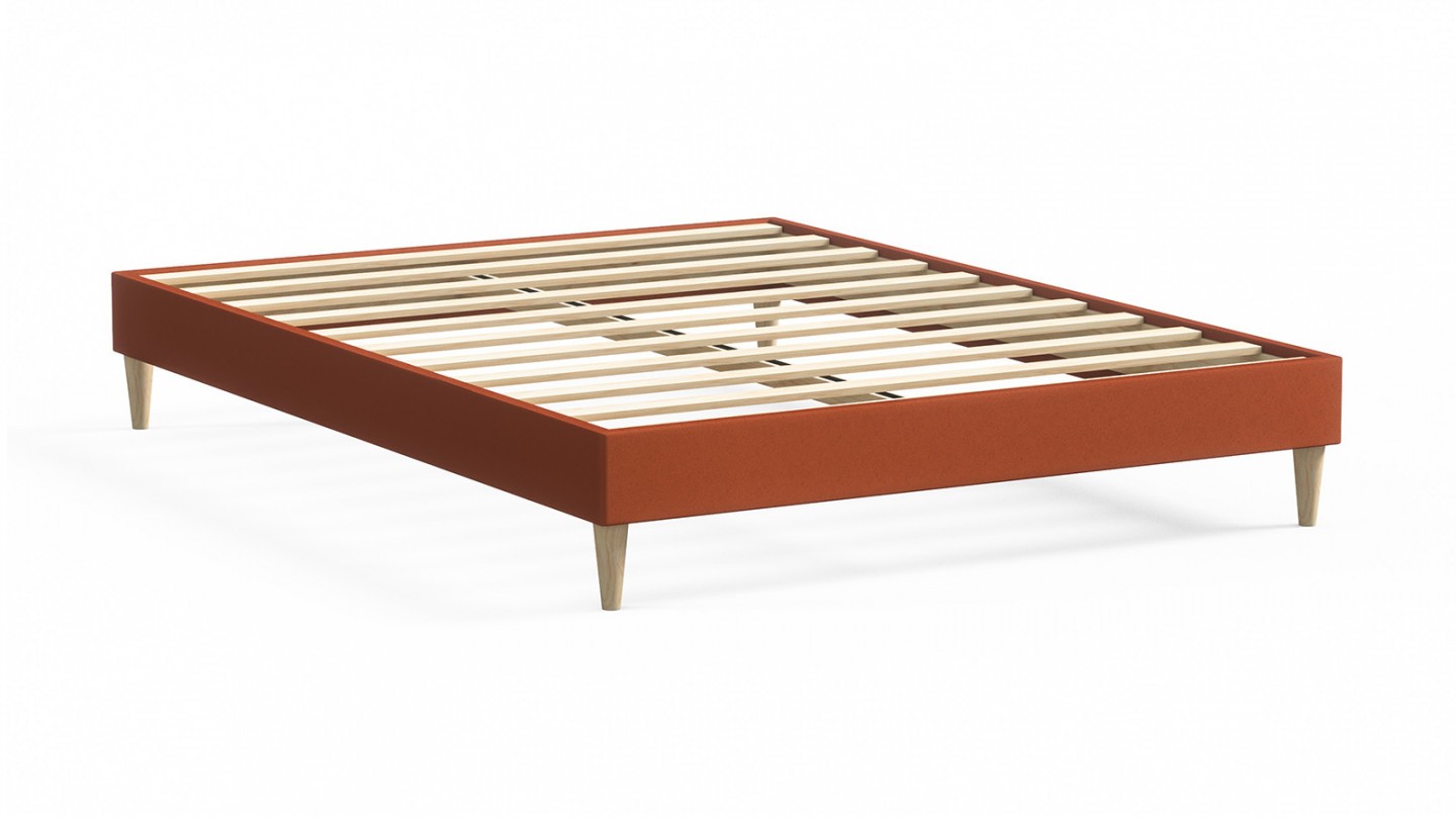 Ensemble lit adulte 180x200 cm en velours rouille Dina + Matelas mémoire de forme Memo HR