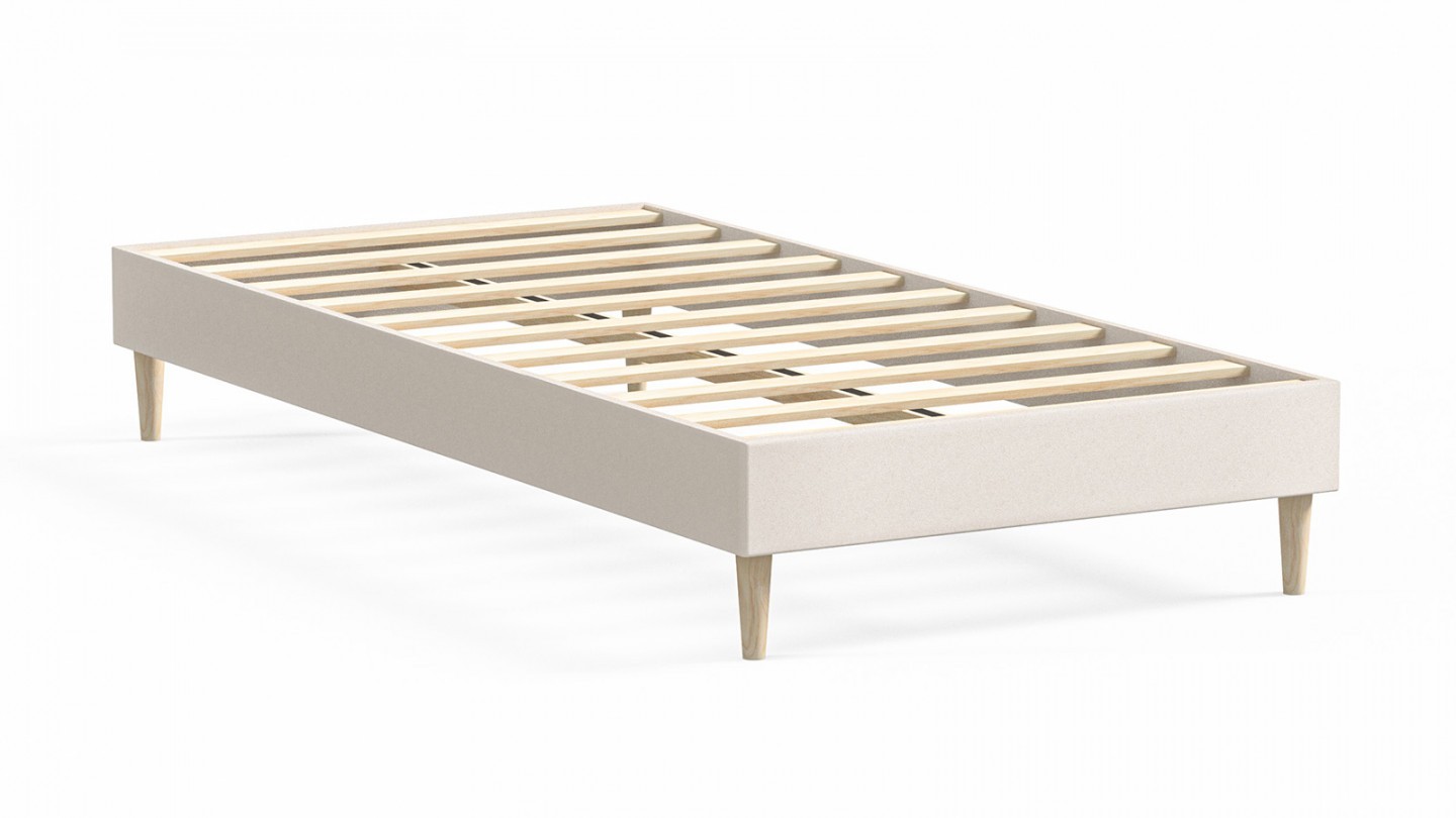 Ensemble lit adulte 90x190 cm en velours beige Dina + Matelas mémoire de forme Memo HR