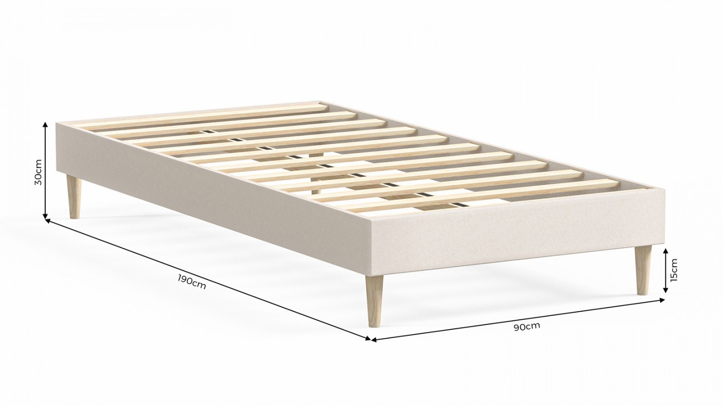 Ensemble lit adulte 90x190 cm en velours beige Dina + Matelas mémoire de forme Memo HR