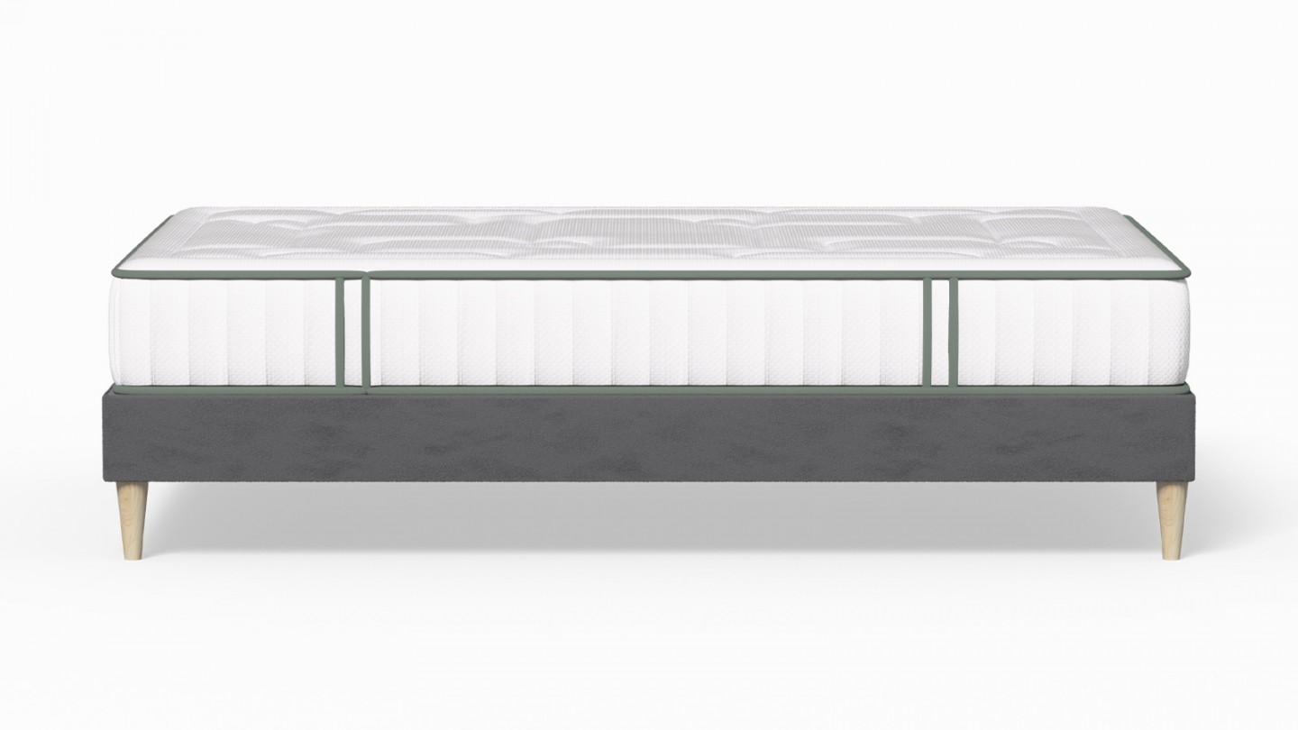 Ensemble lit adulte 180x200 cm en velours gris anthracite Dina + Matelas Latex naturel et ressorts ensachés