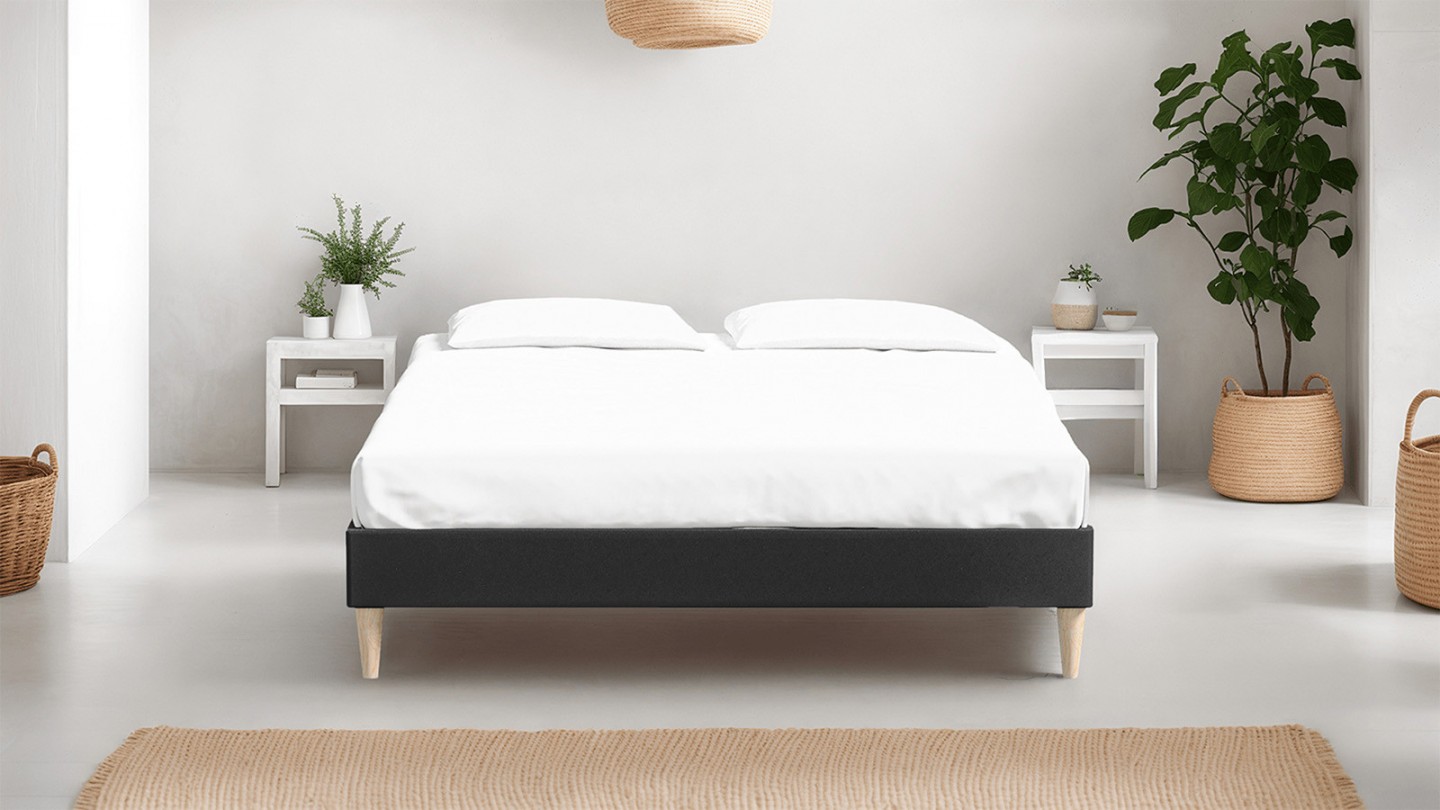 Ensemble lit adulte 180x200 cm en velours gris anthracite Dina + Matelas Latex naturel et ressorts ensachés