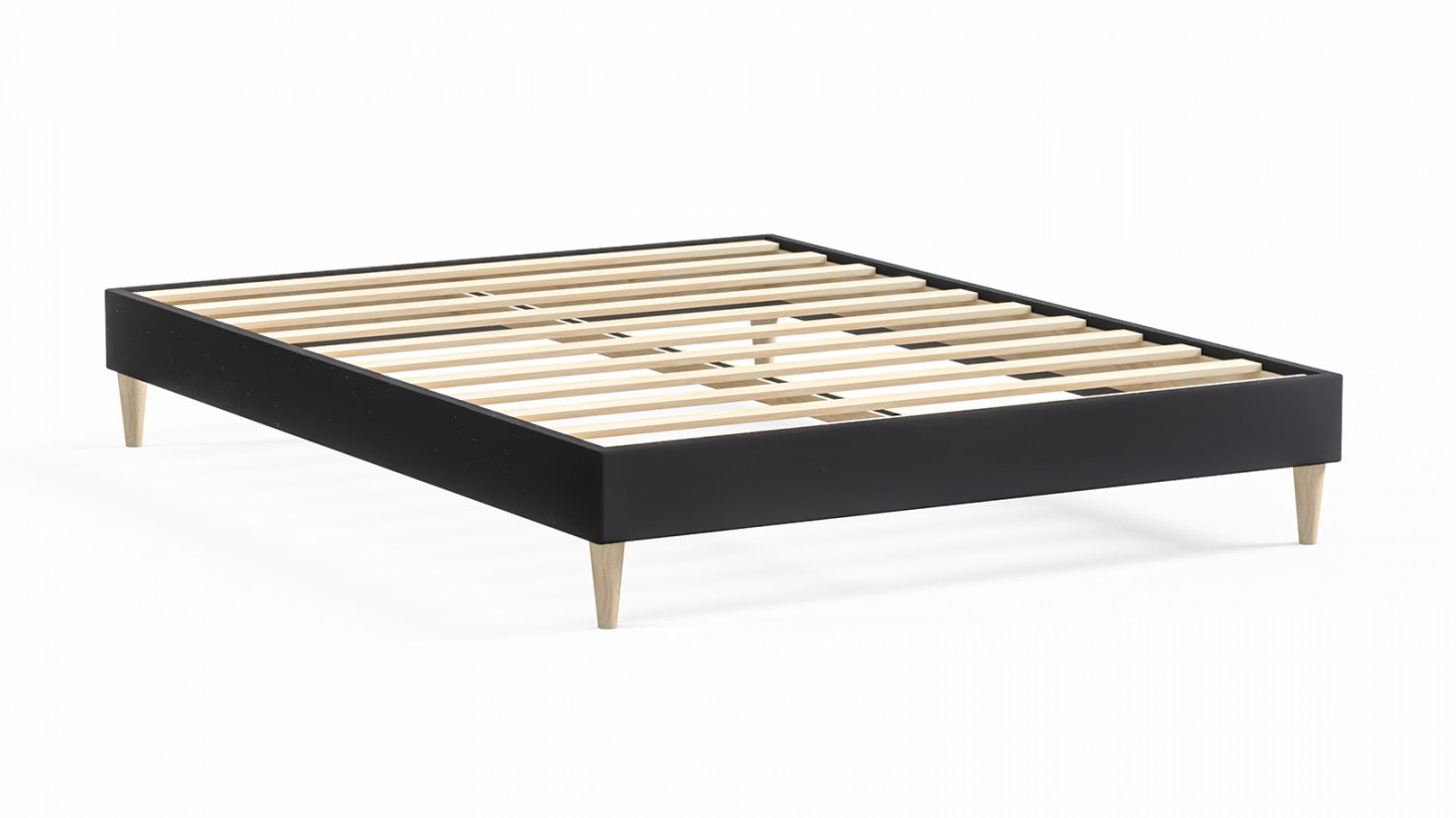 Ensemble lit adulte 180x200 cm en velours gris anthracite Dina + Matelas Latex naturel et ressorts ensachés