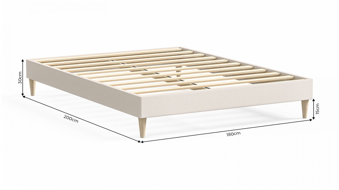 Ensemble lit adulte 180x200 cm en velours beige Dina + Matelas Latex naturel et ressorts ensachés