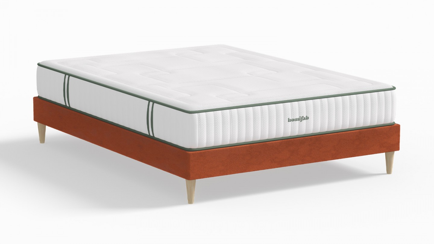 Ensemble lit adulte 180x200 cm en velours rouille Dina + Matelas Latex naturel et ressorts ensachés