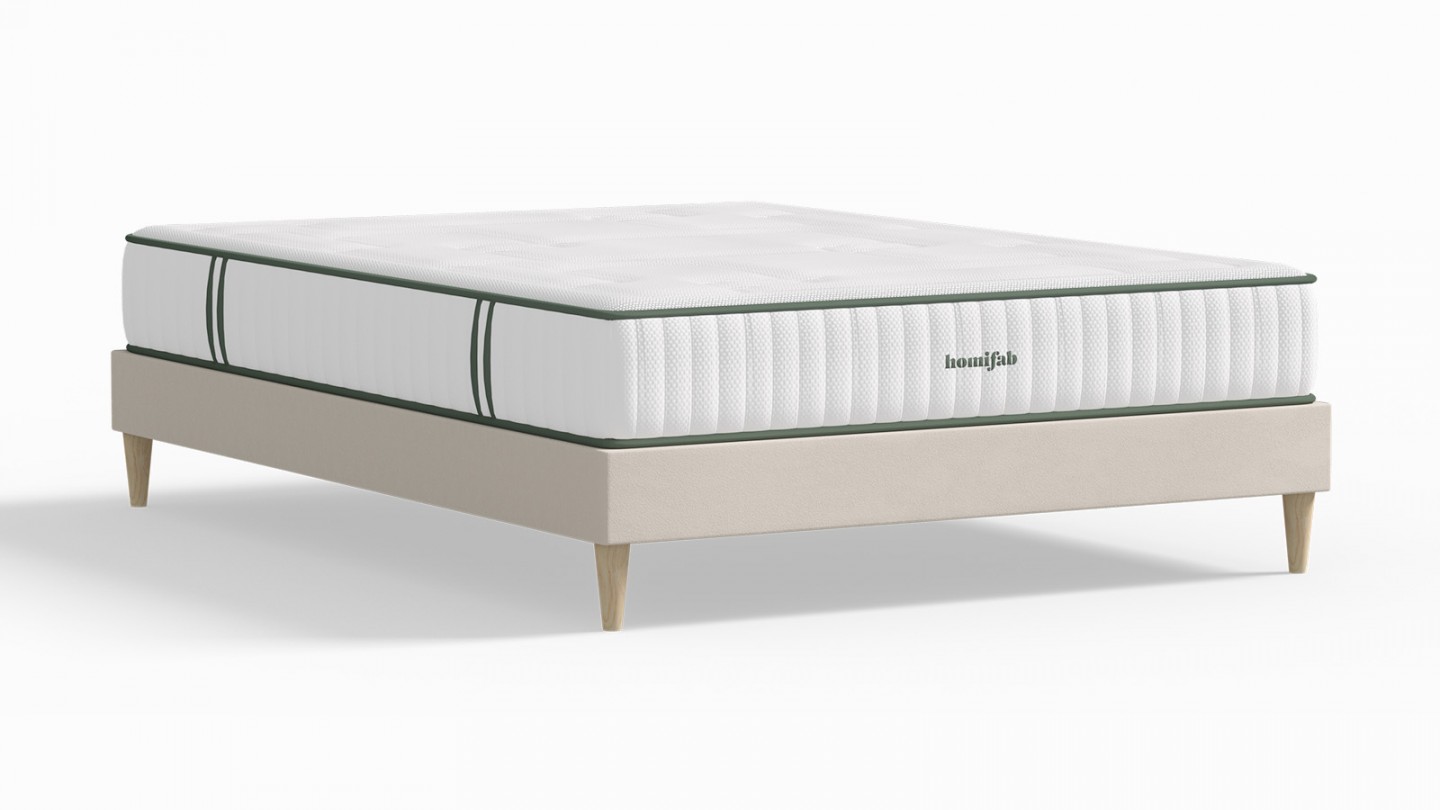 Ensemble lit adulte 140x190 cm en velours beige Dina + Matelas Latex naturel Latex Luxury