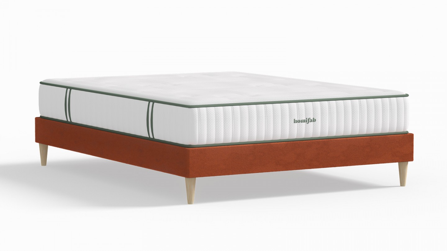 Ensemble lit adulte 180x200 cm en velours rouille Dina + Matelas Latex naturel Latex Luxury