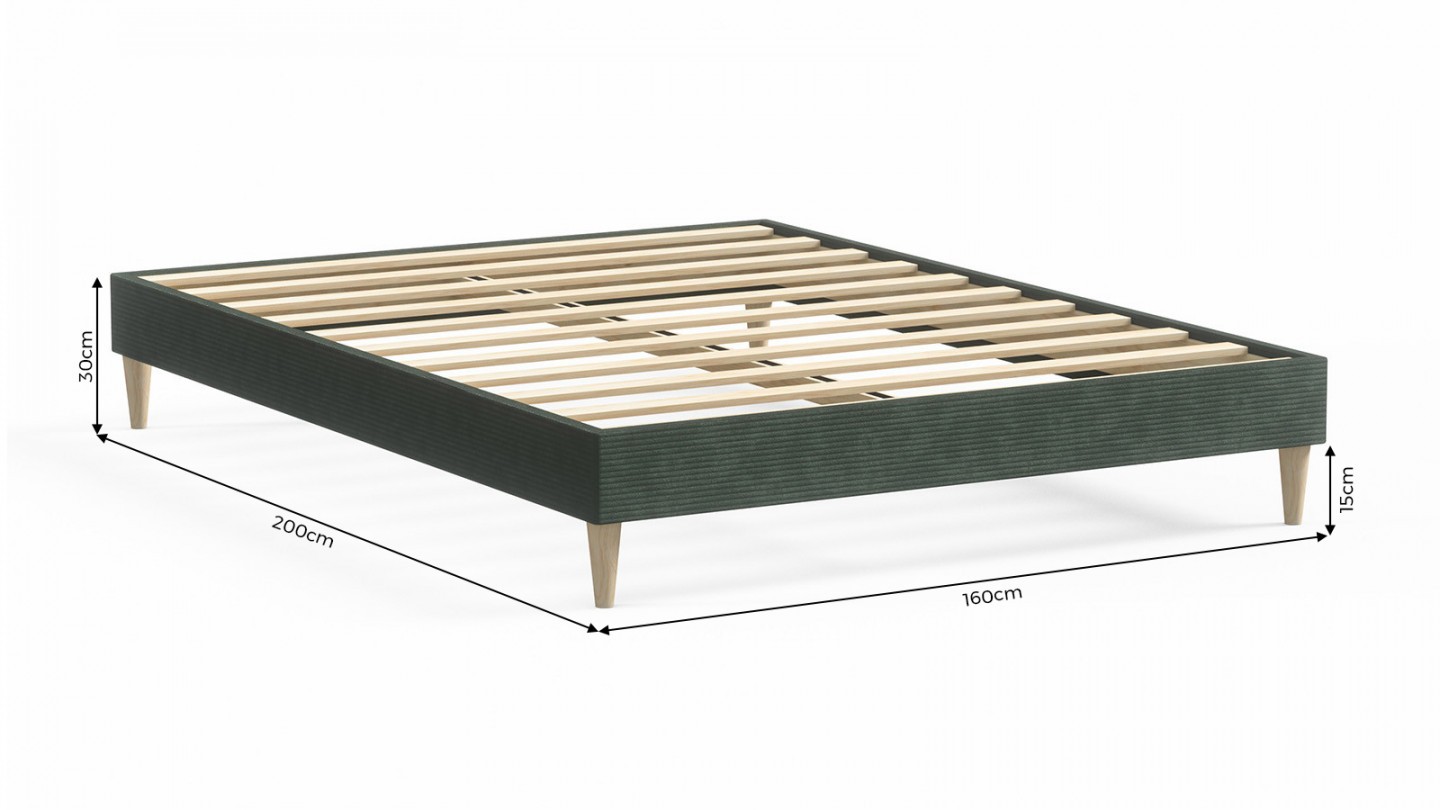 Ensemble lit adulte 160x200 cm en velours côtelé vert Dina + Matelas Latex naturel Latex Luxury