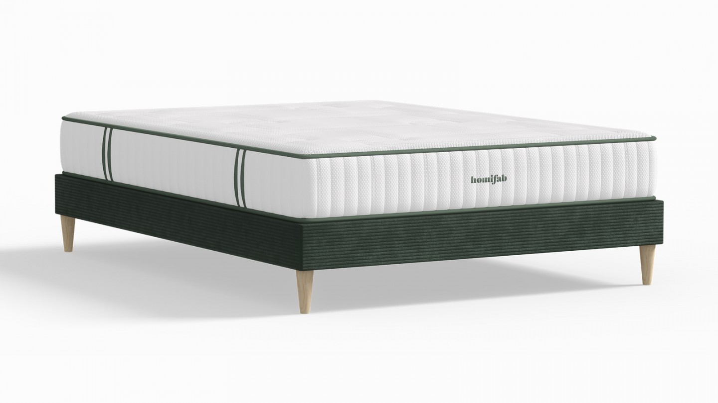 Ensemble lit adulte 160x200 cm en velours côtelé vert Dina + Matelas Latex naturel Latex Luxury