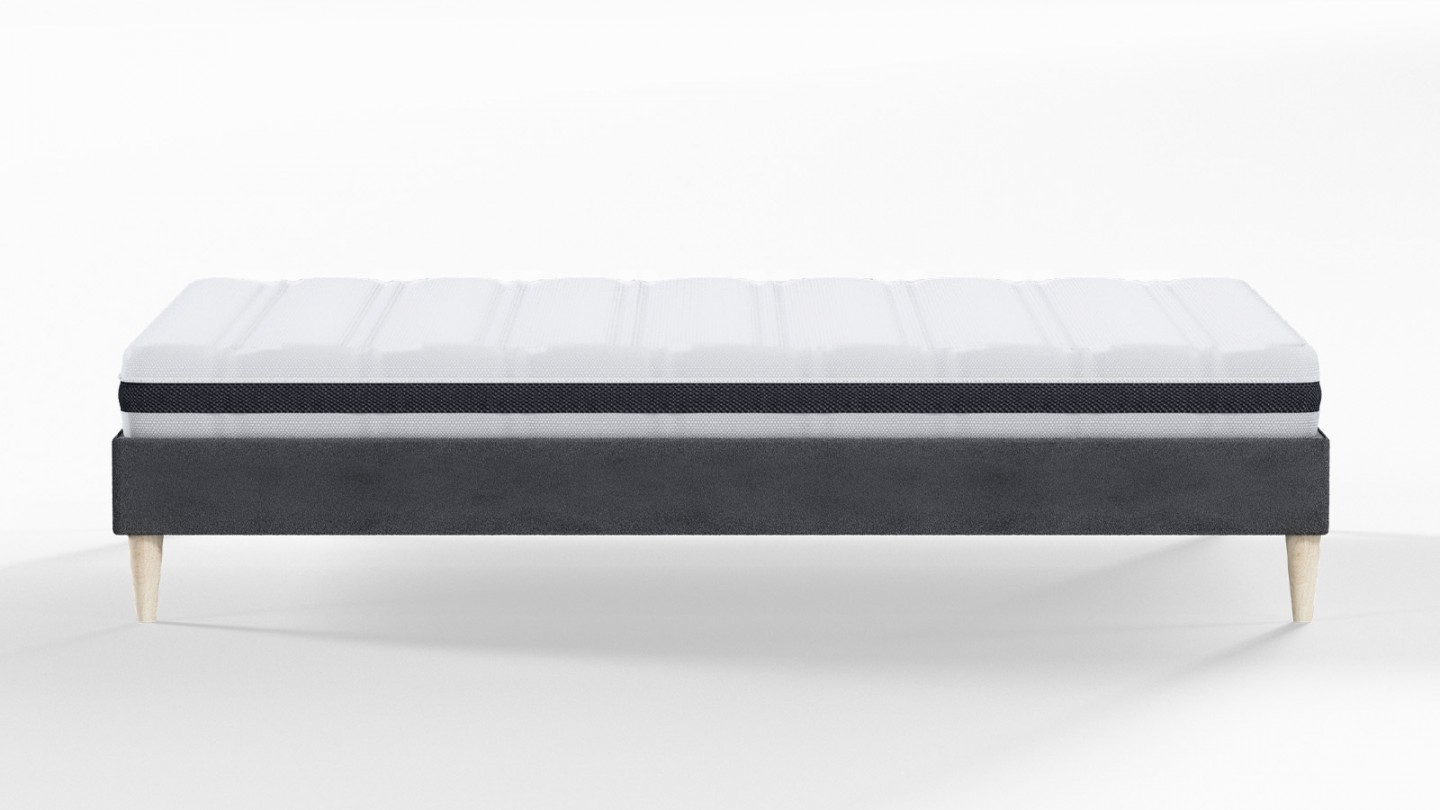 Ensemble lit adulte 160x200 cm en velours gris anthracite Dina + Matelas ressorts ensachés Mousse HR