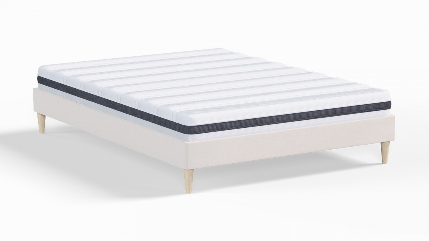 Ensemble lit adulte 140x190 cm en velours beige Dina + Matelas ressorts ensachés Mousse HR