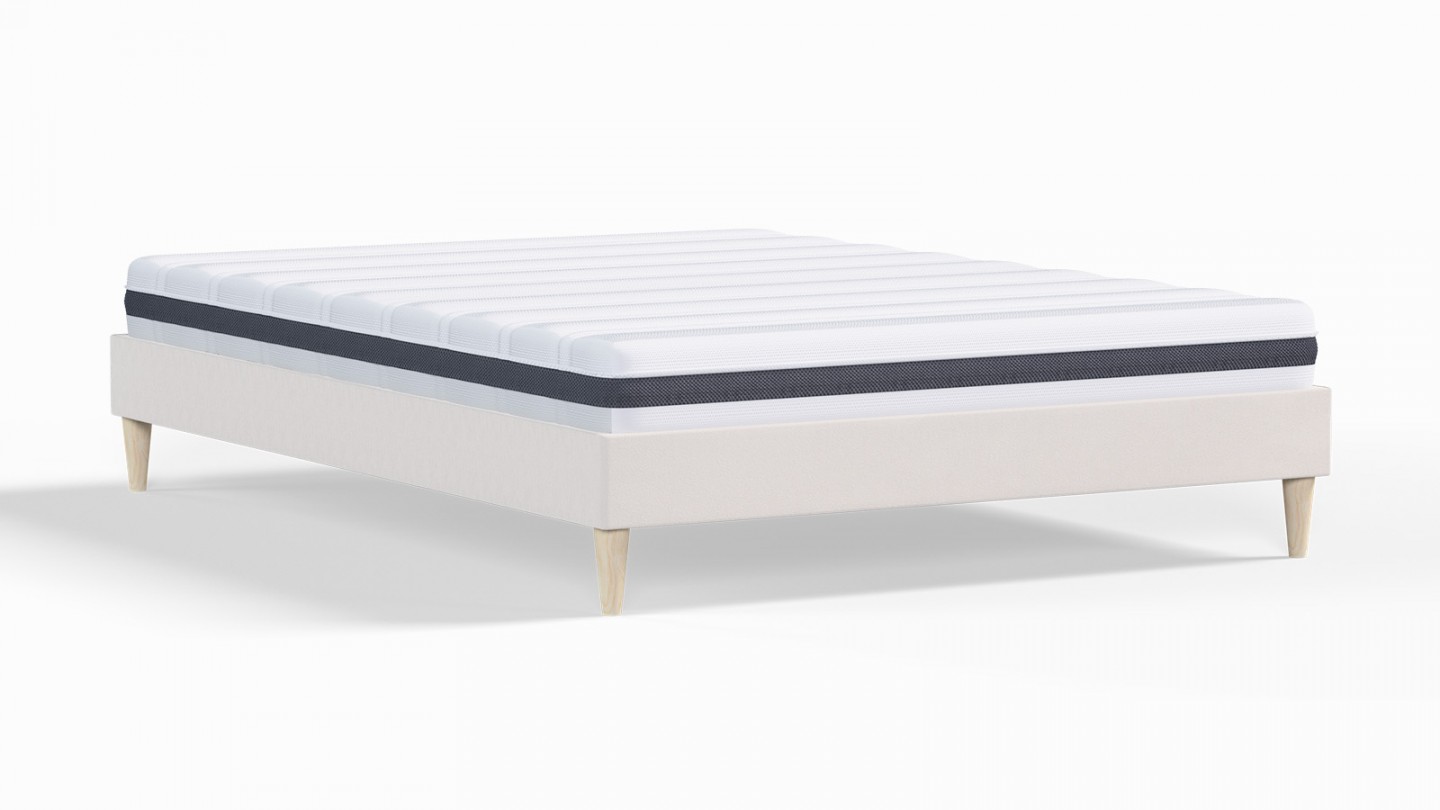 Ensemble lit adulte 160x200 cm en velours beige Dina + Matelas ressorts ensachés Mousse HR