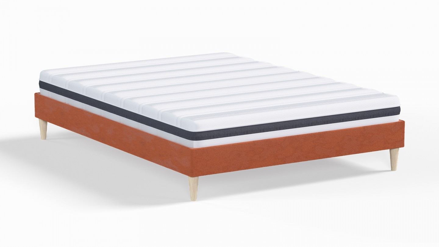 Ensemble lit adulte 160x200 cm en velours rouille Dina + Matelas ressorts ensachés Mousse HR