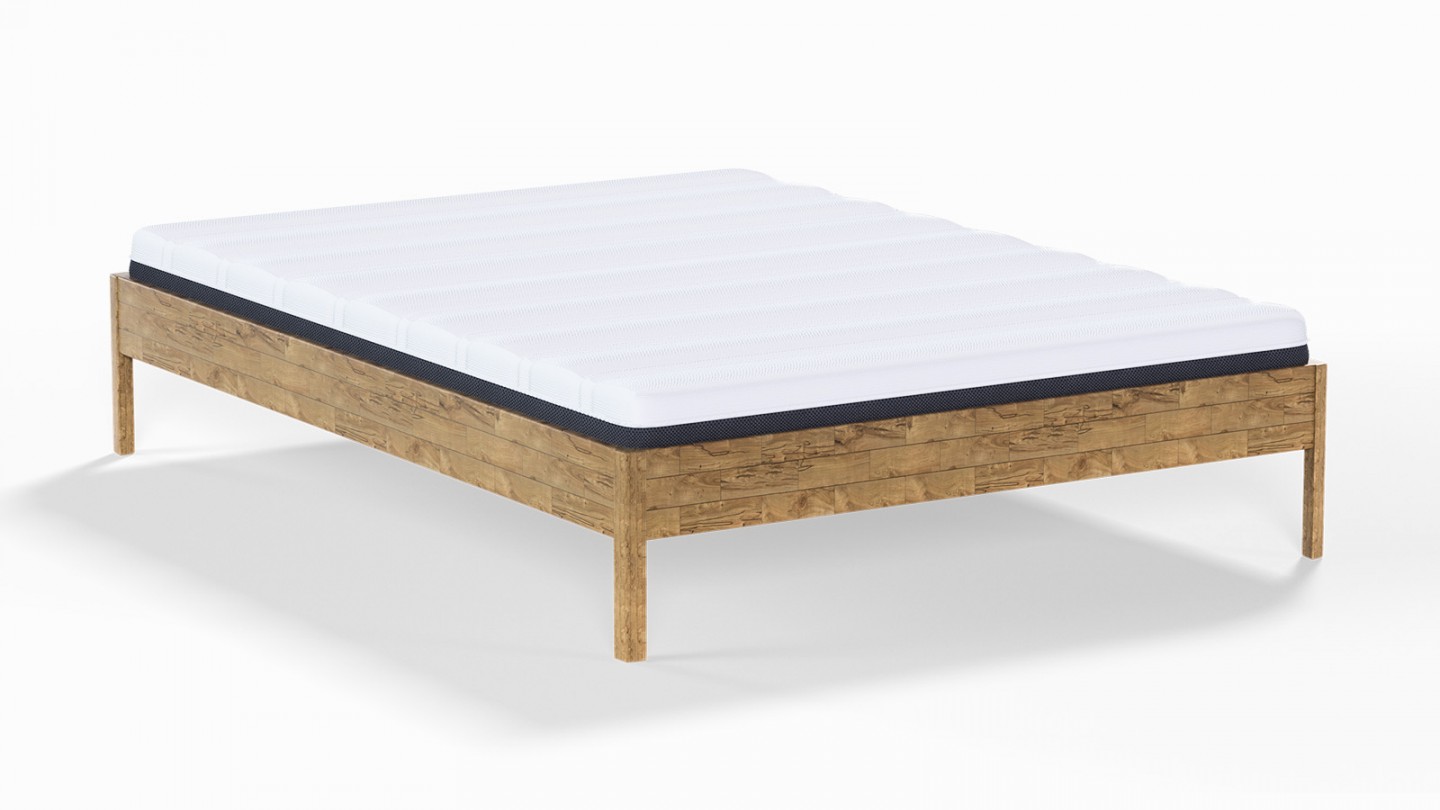 Ensemble lit adulte 140x190 cm en chêne massif Aina + Matelas ressorts ensachés Mousse HR