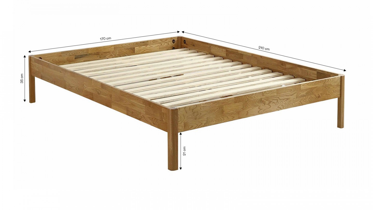 Ensemble lit adulte 160x200 cm en chêne massif Aina + Matelas ressorts ensachés Mousse HR