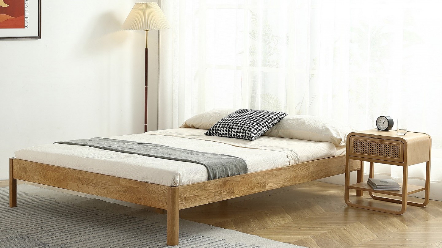 Ensemble lit adulte 160x200 cm en chêne massif Aina + Matelas ressorts ensachés Mousse HR