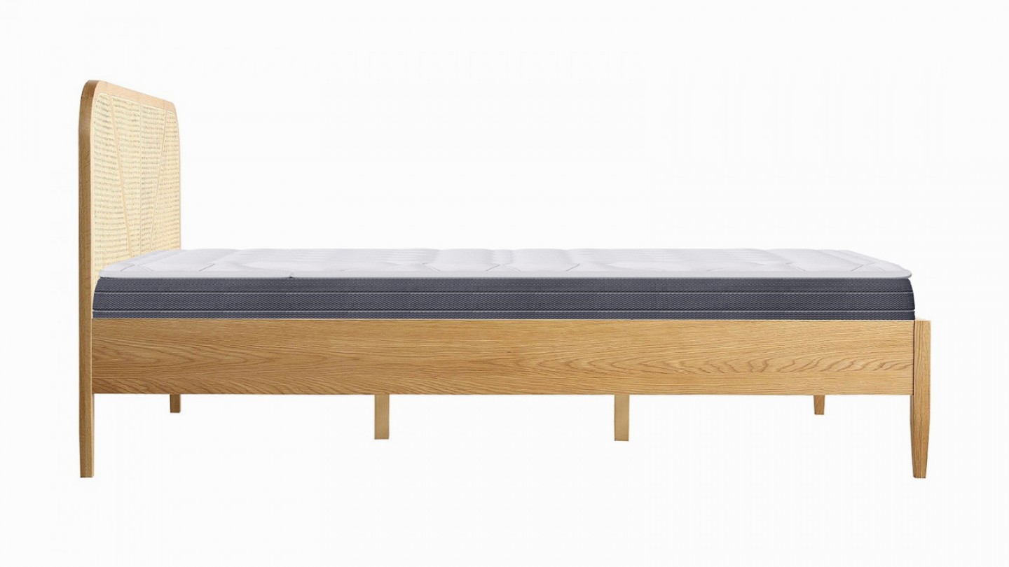 Ensemble lit adulte 140x190 cm placage bois avec tête de lit en cannage Leonie + Matelas mémoire de forme Memo HR