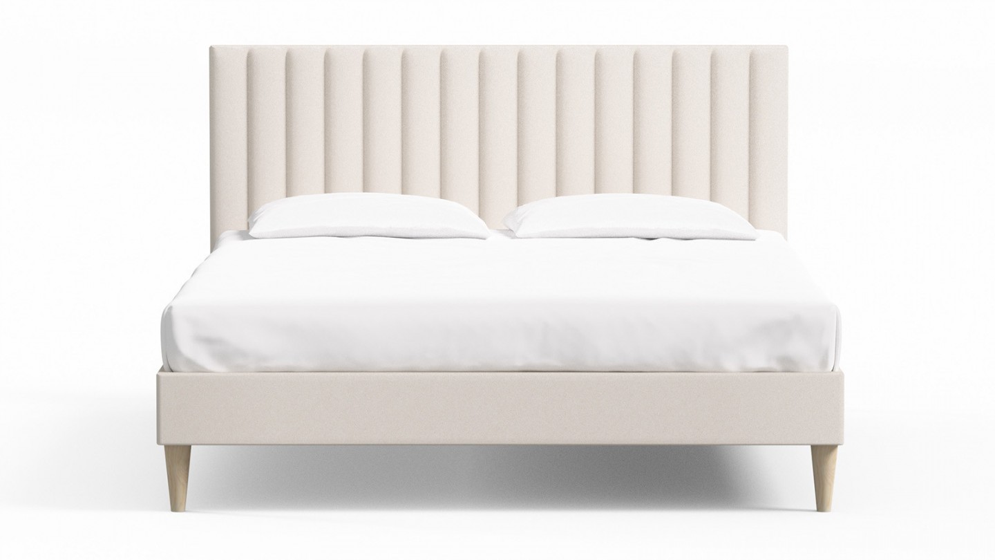 Ensemble lit adulte 140x190 cm en velours beige avec tête de lit matelassée Eliot + Matelas ressorts ensachés Mousse HR