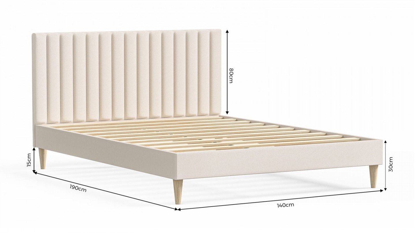 Ensemble lit adulte 140x190 cm en velours beige avec tête de lit matelassée Eliot + Matelas ressorts ensachés Mousse HR