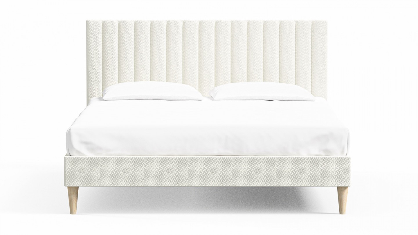 Ensemble lit adulte 140x190 cm en tissu bouclé écru avec tête de lit matelassée Eliot + Matelas ressorts ensachés Mousse HR