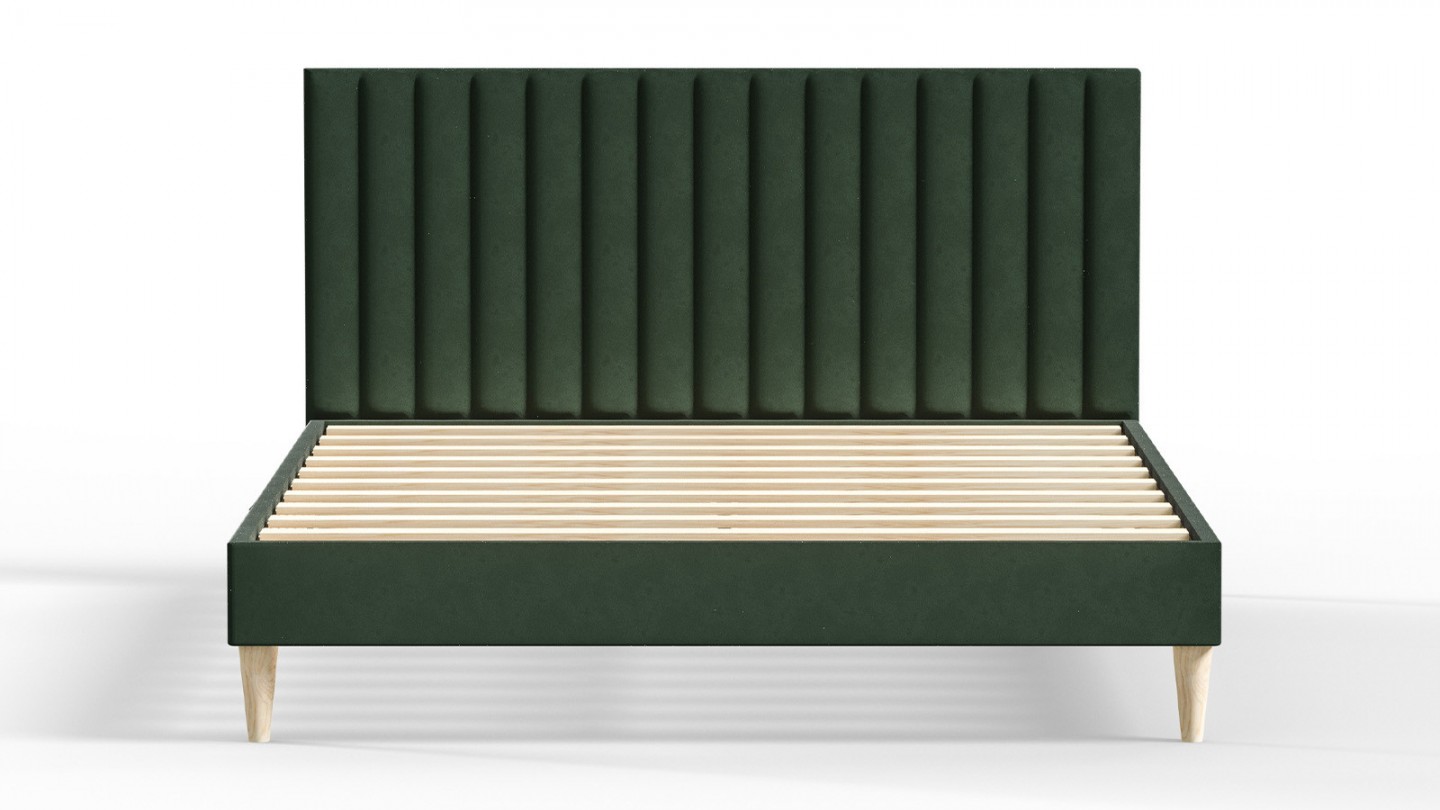 Ensemble lit adulte 140x190 cm en velours vert avec tête de lit matelassée Eliot + Matelas ressorts ensachés Mousse HR