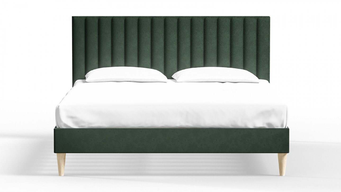 Ensemble lit adulte 140x190 cm en velours vert avec tête de lit matelassée Eliot + Matelas ressorts ensachés Mousse HR