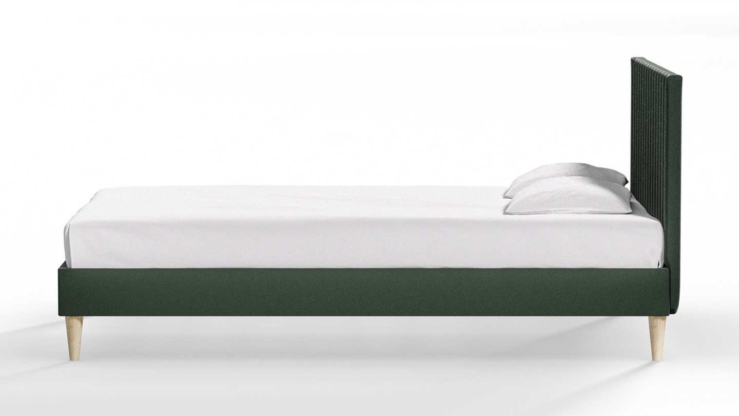 Ensemble lit adulte 140x190 cm en velours vert avec tête de lit matelassée Eliot + Matelas ressorts ensachés Mousse HR