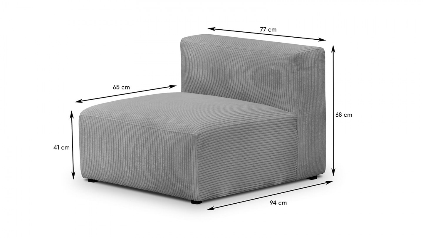 Canapé d'angle à droite modulable avec méridienne 4 places en velours côtelé gris clair - Modulo