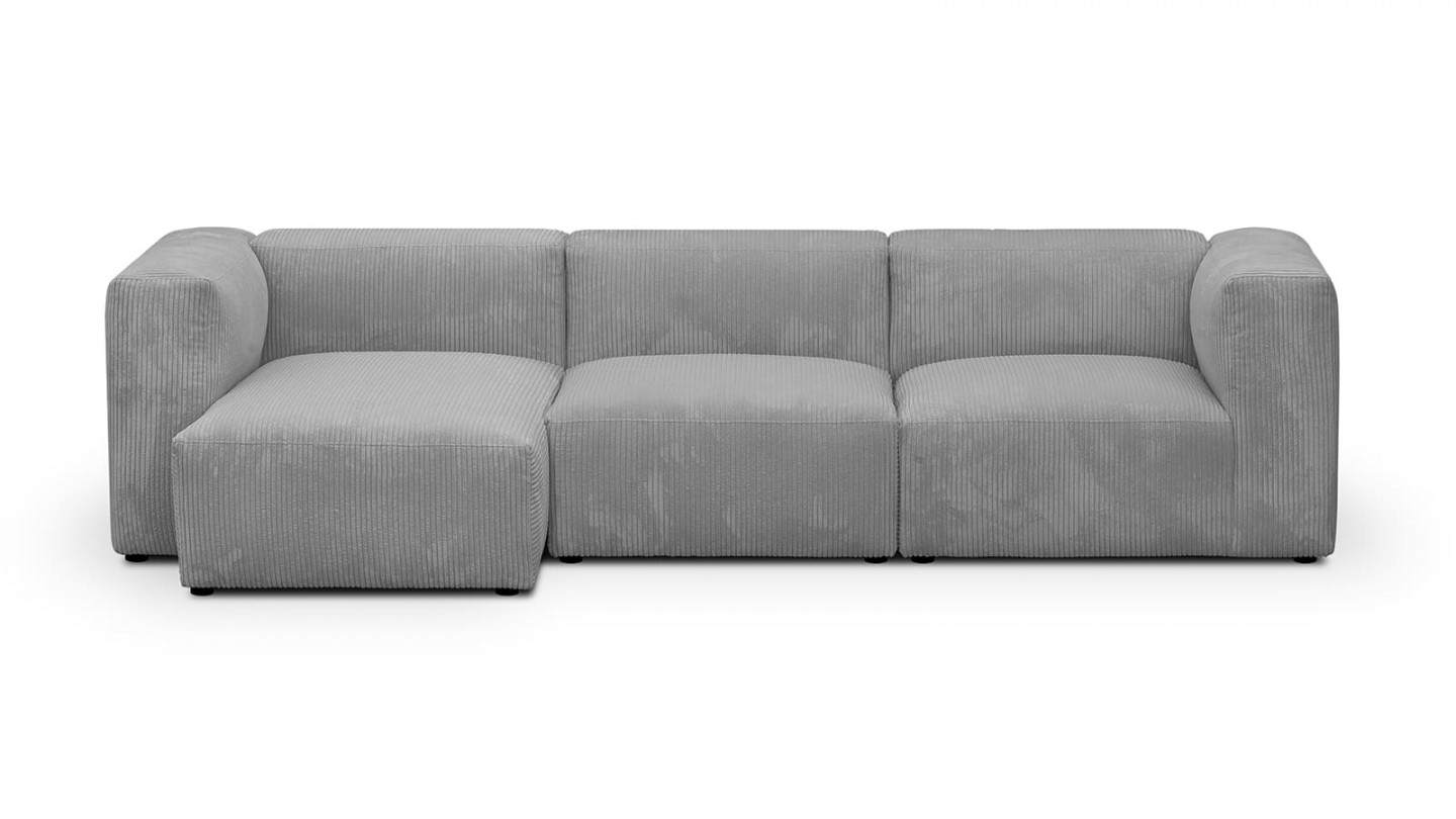 Canapé d'angle à gauche modulable avec méridienne 4 places en velours côtelé gris clair - Modulo Canapé d'angle à gauche modulable avec méridienne 4 places en velours côtelé gris clair - Modulo