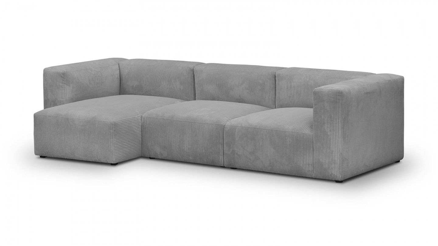 Canapé d'angle à gauche modulable avec méridienne 4 places en velours côtelé gris clair - Modulo Canapé d'angle à gauche modulable avec méridienne 4 places en velours côtelé gris clair - Modulo