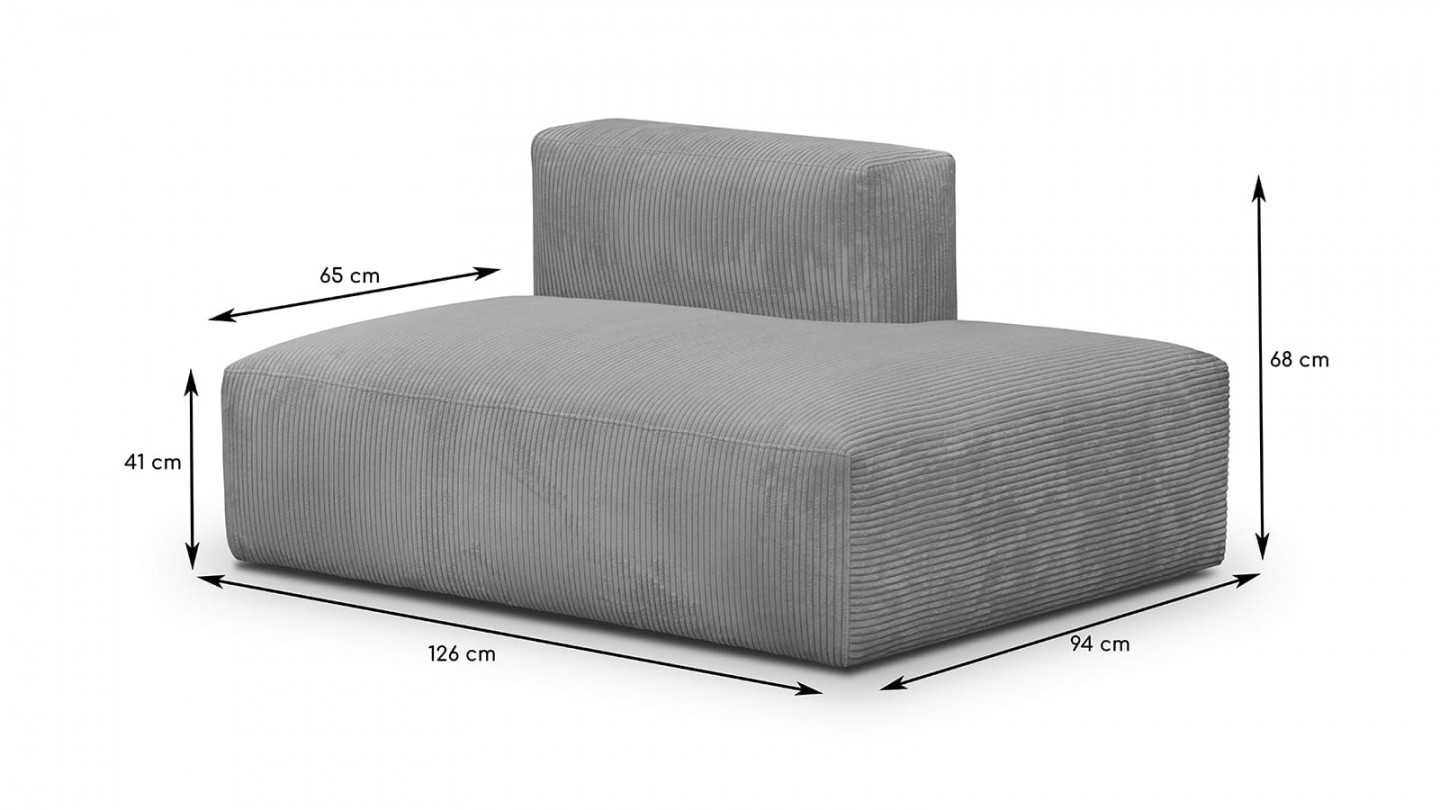 Canapé d'angle à gauche modulable avec méridienne 5 places en velours côtelé gris clair - Modulo