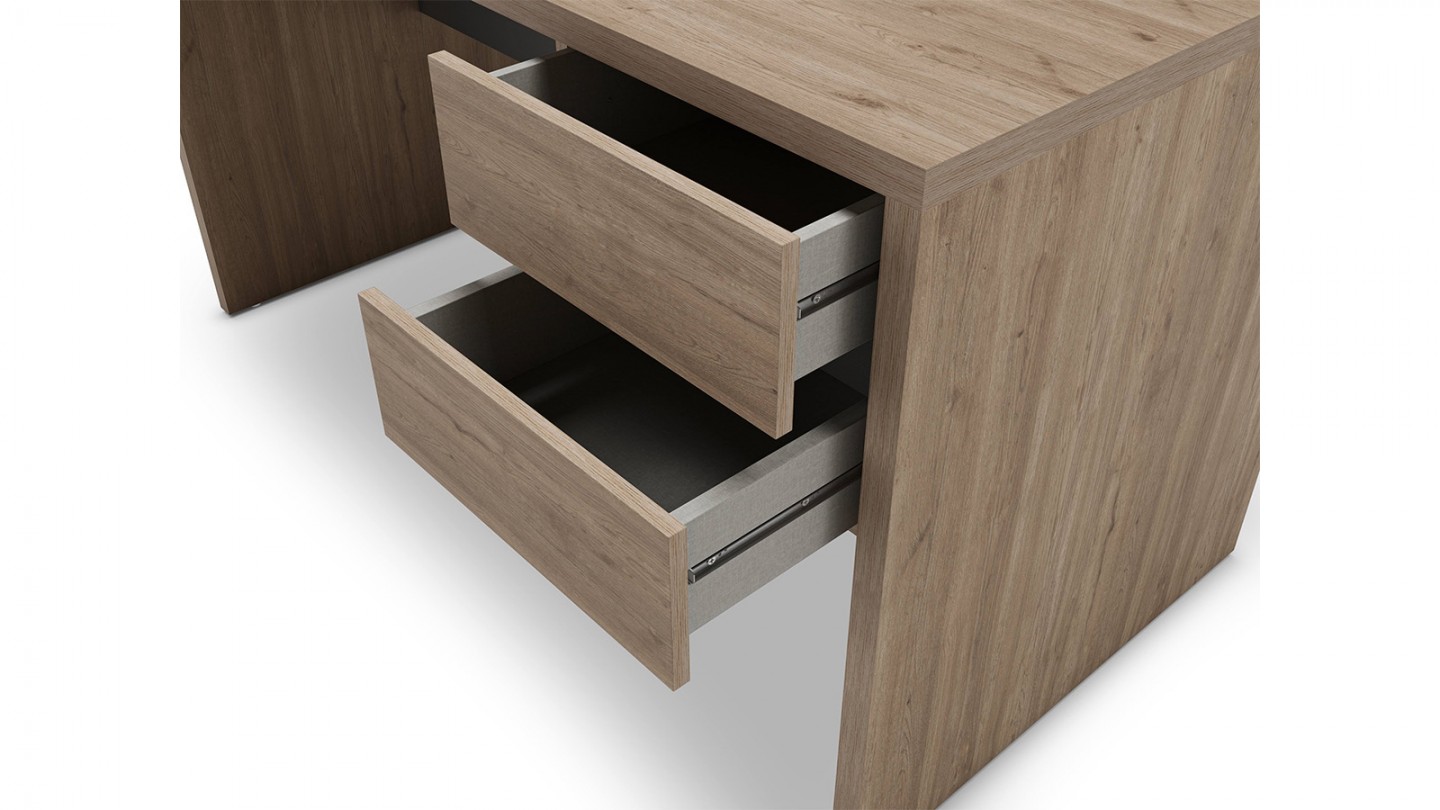 Bureau 2 tiroirs effet bois et noir 136 cm - Jess