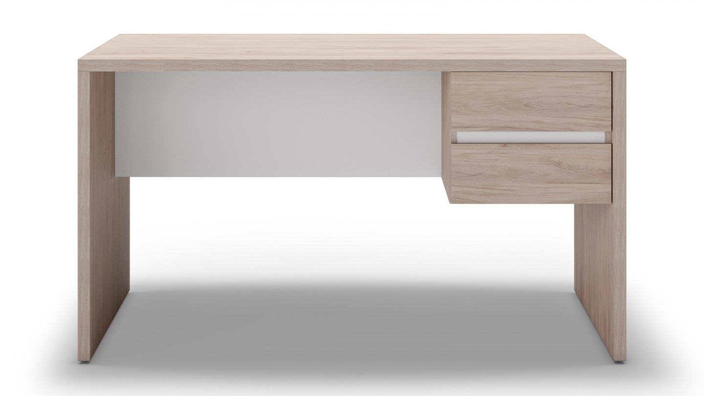 Bureau 2 tiroirs effet bois et blanc 136 cm - Jess