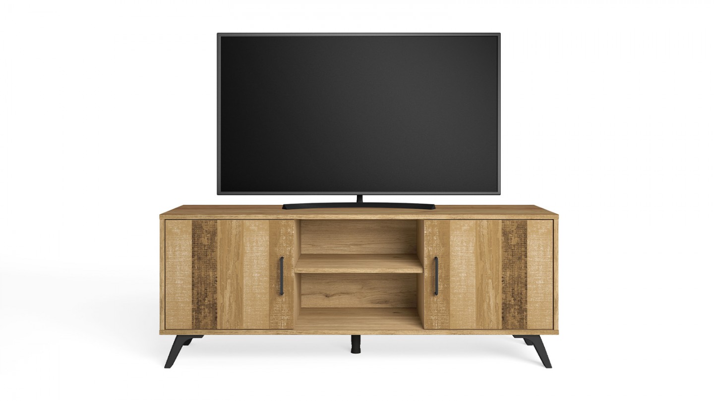 Meuble TV 2 portes effet bois 136 cm - Inari