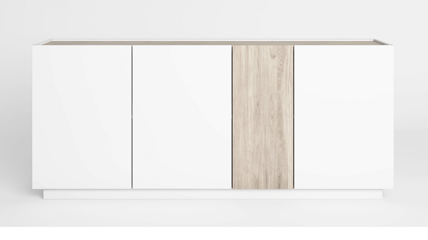 Buffet 4 portes blanc et effet bois 180 cm - Josie