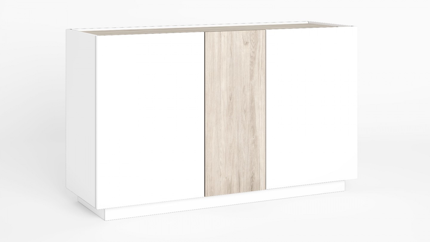 Buffet 3 portes blanc et effet bois 130 cm - Josie