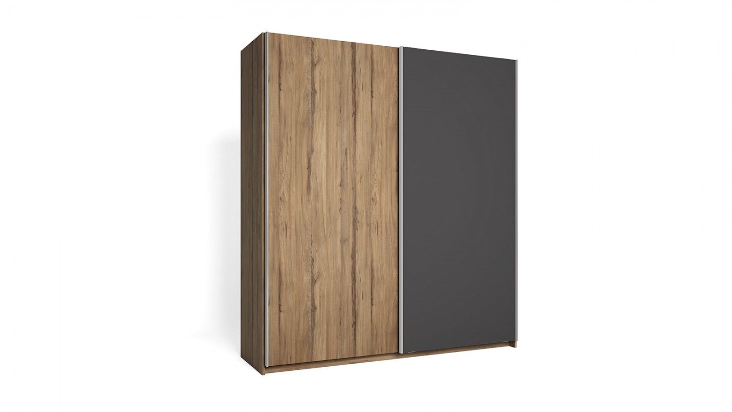 Armoire 2 portes gris anthracite et effet bois 182 cm - Aurelia