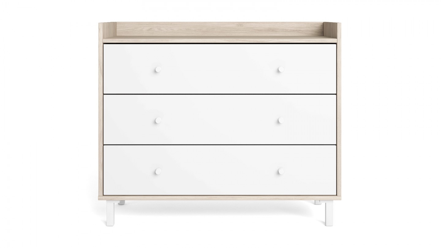 Commode 3 tiroirs blanc et effet bois 92 cm - Aurelia