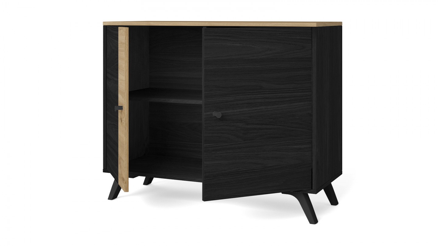 Buffet 2 portes effet bois noir et bois naturel 92 cm - Zack